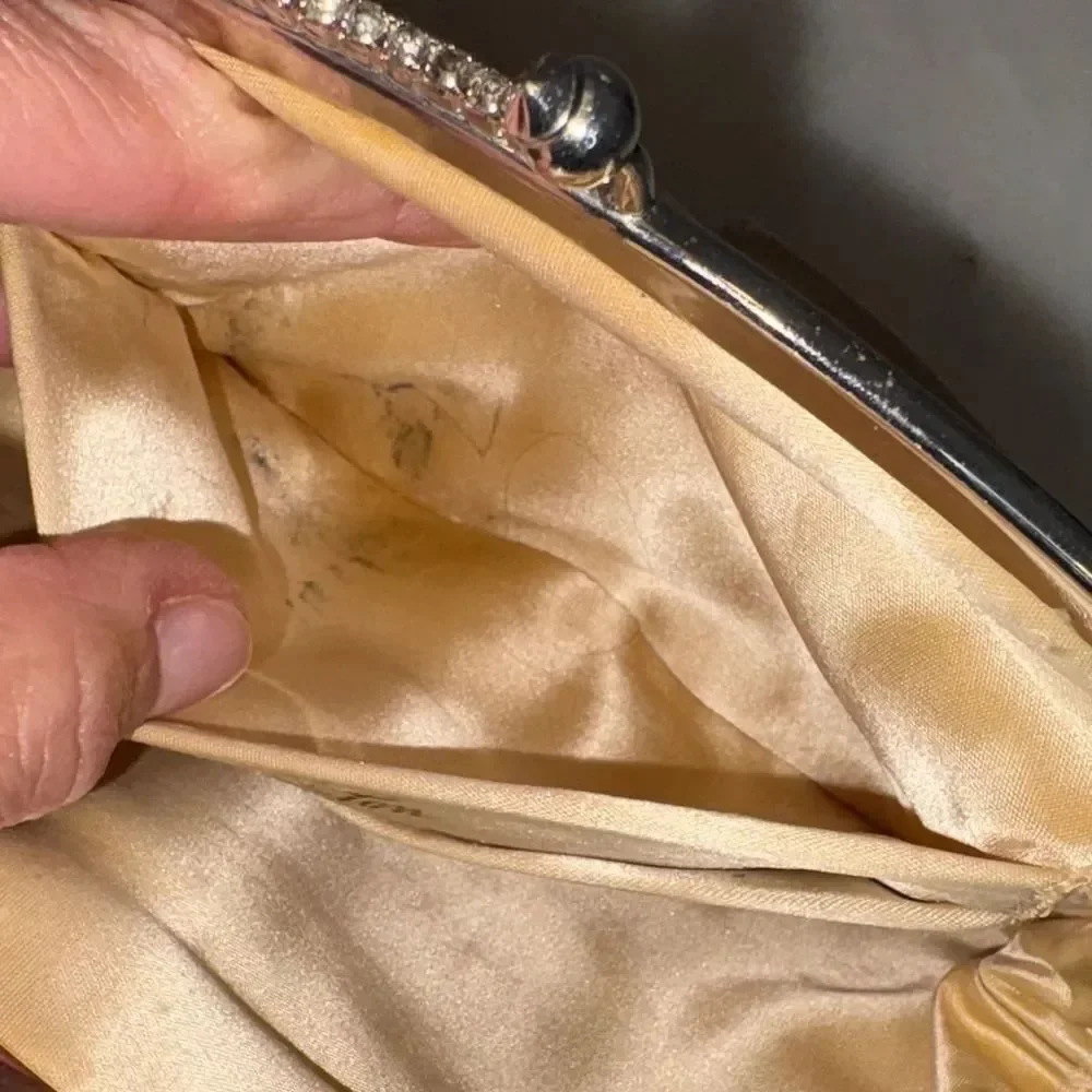 Mel-Ton Bag Purse Handbag Vintage Satin Kisslock Clutch Bag Pocketbook